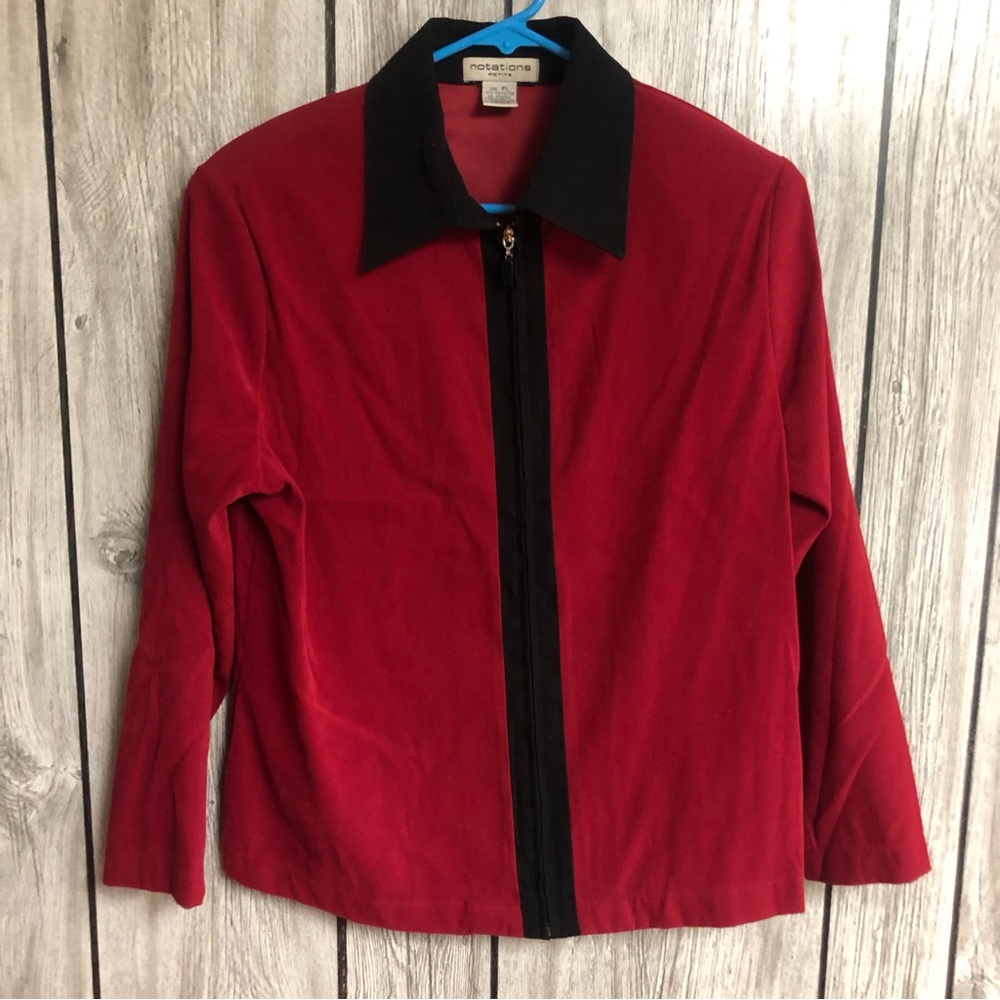 Vtg 90s Notations Blouse Lightweight Blazer Zip Front Size Petite Large Red